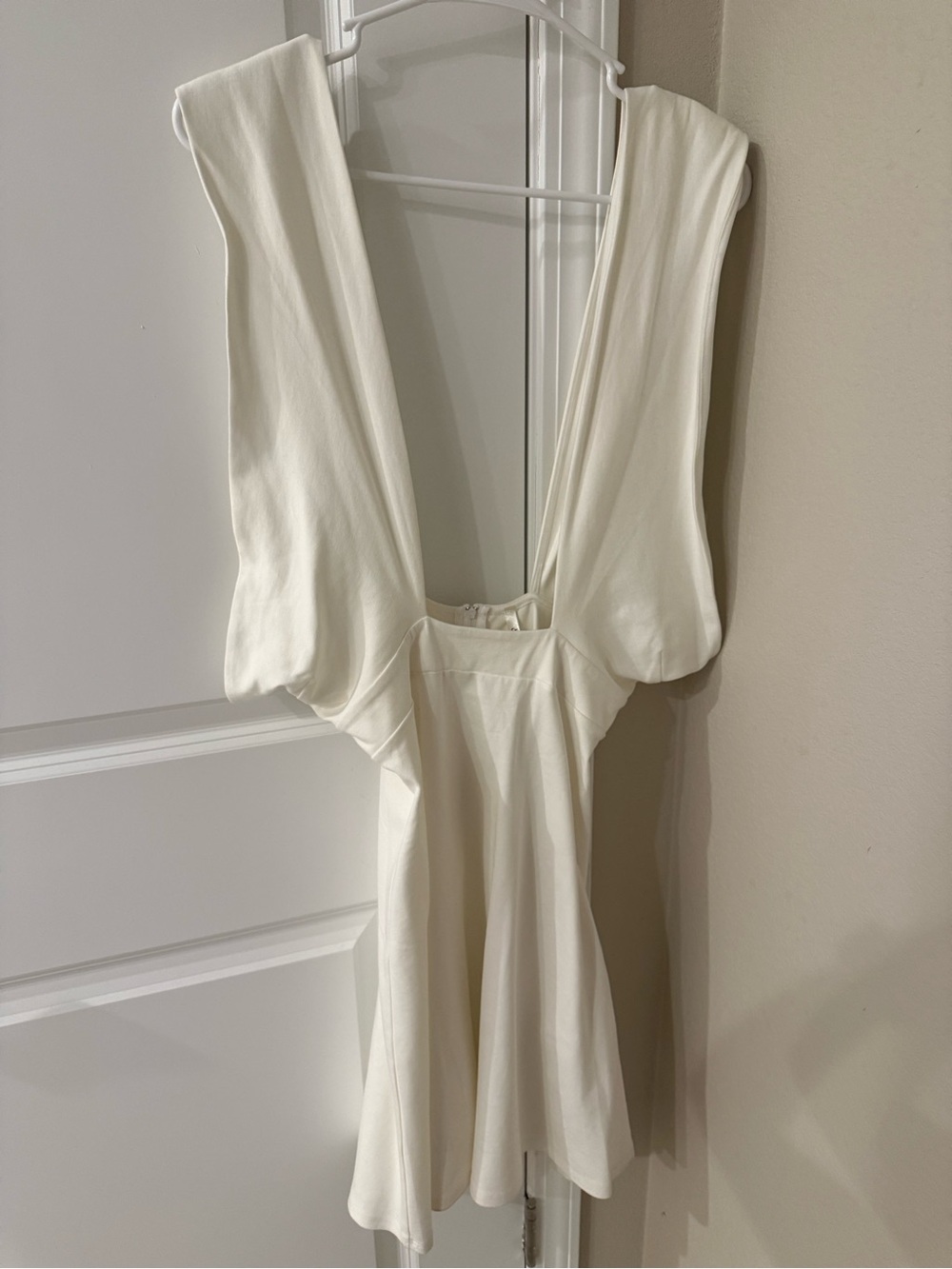 Deep V-Neck Cream Maxi Dress with Draped Sleeves